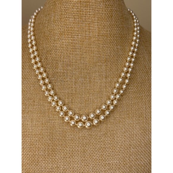 Vintage JKA Köhle Double Strand Faux Pearl Necklace 17" Gold Plated 925 Stamped - Picture 4 of 16
